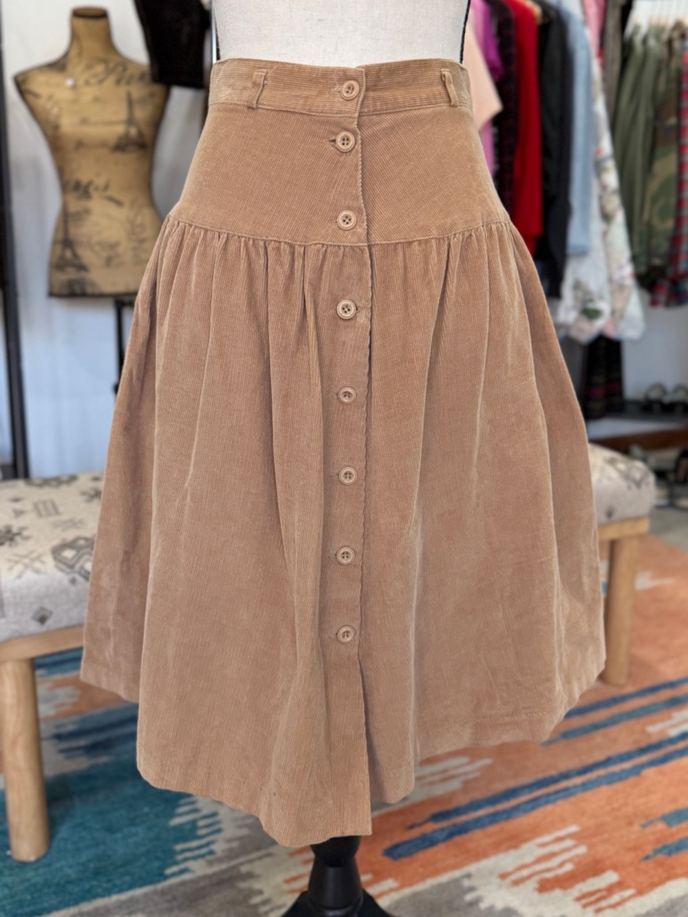 Vintage Jean Nicole Tan Corduroy Button-Front Western Skirt
